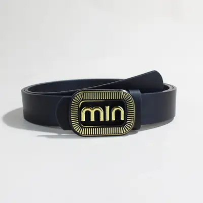 Women's Black Leather Belt with Vintage Gold Min Buckle