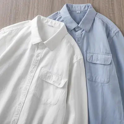 Men's Long Sleeve Pure Cotton White Shirt with Pocket
