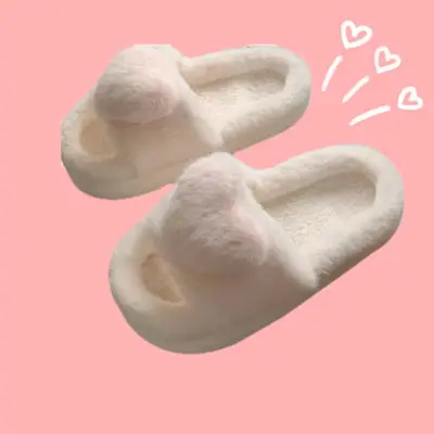 2024 autumn and winter non-slip creative love plush moon shoes ladies home thick-soled cotton slippers