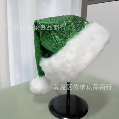 Green Sequined Christmas Hat for Adults