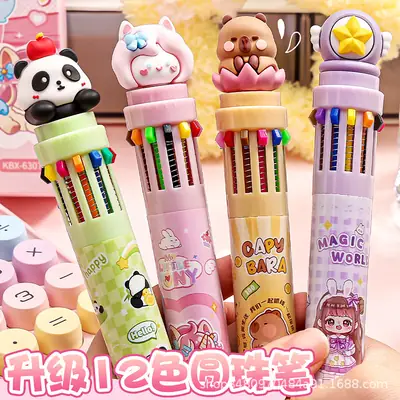 Cartoon cute family ten color ballpoint pen multi-color press hand account pen high color value modeling color pen stationery wholesale