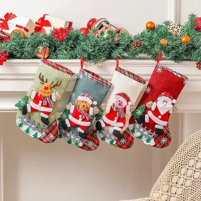 Cross-Country Christmas Stockings Set with Santa & Deer Design