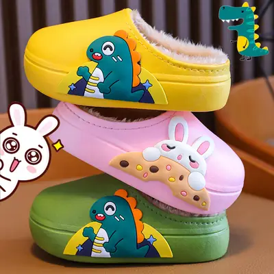 Winter Waterproof, Non-Slip, Warm Cartoon Parent-Child Furry Cotton Slippers for Kids, Girls, Boys and Babies