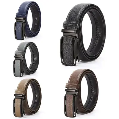 Men's Automatic Buckle Belt Grey Leather Casual Business