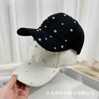 Korean Fashion Pearl Sun Hat Woolen Warm Duck Tounge