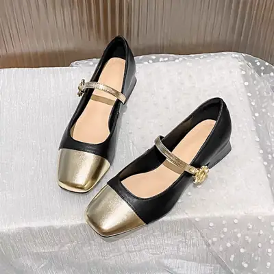 Women's Mary Jane Flat Heels Gold Beige 2024
