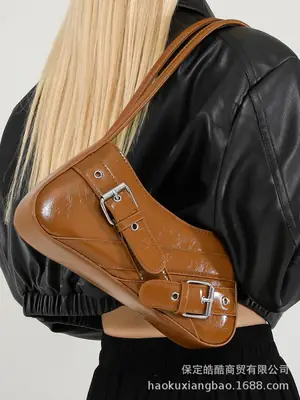 Red Women's Shoulder Bag with Buckle Strap