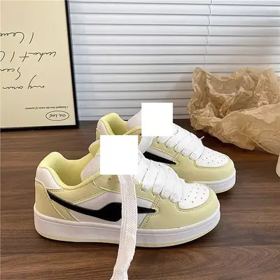 Women's Light Yellow Leather Casual Shoes 2024