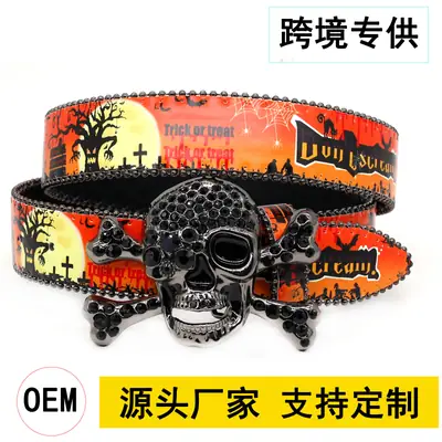 Halloween Skull Belt for Men Women Orange Gold