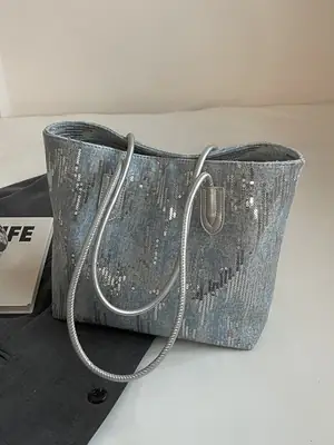 Women's Sparkly Silver Shoulder Bag 2024 New
