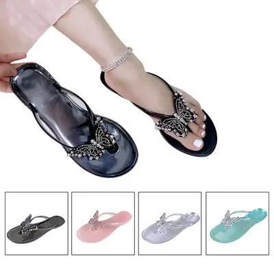 Jelly Transparent Beach Flip-Flops with Butterfly Design