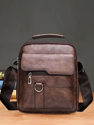 Men's Brown Leather Crossbody Shoulder Bag