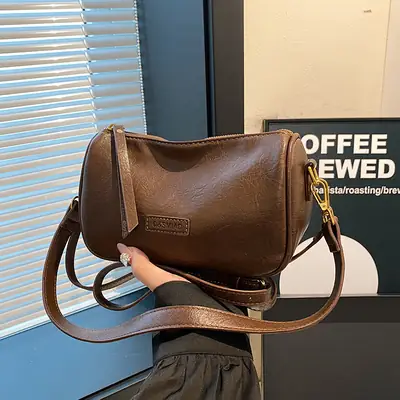 Vintage Black Leather Shoulder Bag for Women 2024