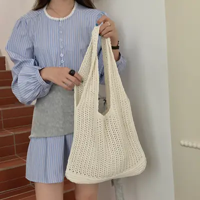 Woven Korean Style Lazy Style Portable Knitted Shoulder Bag Solid Color