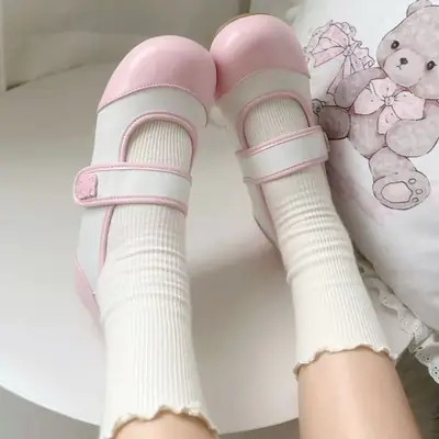 Pink Japanese Round Toe Lo Shoes for Women