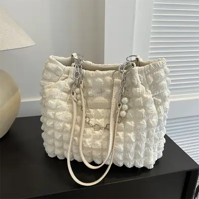 Pink Pleated Shoulder Bag for Women 2025 Summer