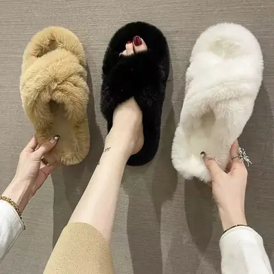 Mao Mao cotton slippers women's autumn and winter plush online popular fashion all-match non-slip thick bottom warm slippers for home