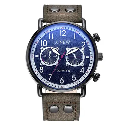 Men Xinew Green Leather Quartz Watch with 3 Subdials