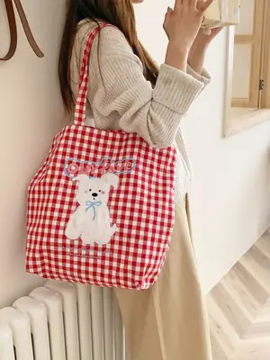 Cute Plush Puppy Bag Red White Large Capacity