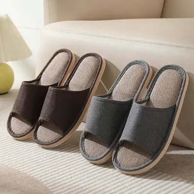 New Style Home Slippers Women's Summer Home Indoor Four Seasons Cotton Linen Linen Floor Slippers Men's Summer