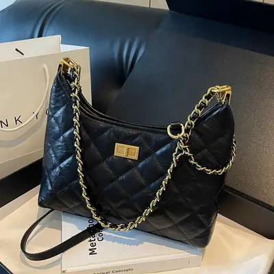 Black Quilted Shoulder Bag for Women 2024