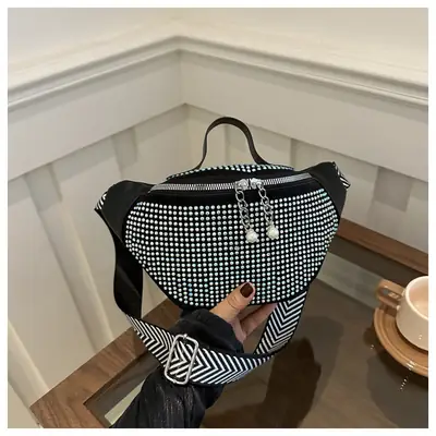 Women's Black White Checkered Crossbody Bag 2023