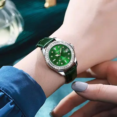 Green Submariner Women's Watch with Diamond Inlay