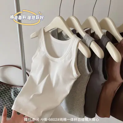 Pure Cotton Base Vest Women's Belt Chest Pad Fixed Cup Small Chest Push-up Outer Wear Solid Color All-match Chest Wrap-up Sling
