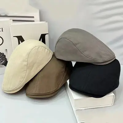 British Style Vintage Newsboy Hat Men's Solid Color