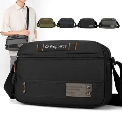 Men's Waterproof Crossbody Bag Black Multi Layer Travel Satchel