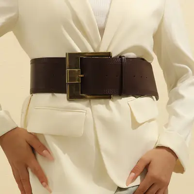 Vintage Belt Wide Fit Slimming Skirt Red