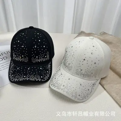 Women's Rhinestone Woolen Baseball Cap Black White