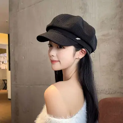 Kids Korean Style Black Octagonal Beret Cap