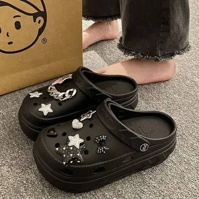 Women Croc Sandals White Star Decor 2024 Summer