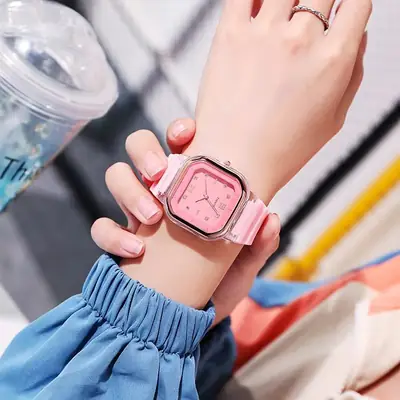 New Fashion Women's Quartz Watch Orange Silicone Square Design