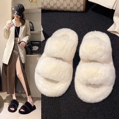 New autumn and winter Mao Mao slippers women's casual fashion cotton slippers warm wear thick bottom muffin cotton slippers wholesale