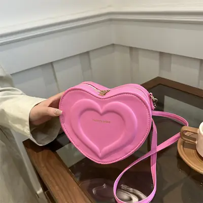 Pink Heart-Shaped Crossbody Bag for Women