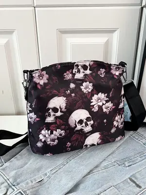 Skull Print Crossbody Bag for Women Large Capacity