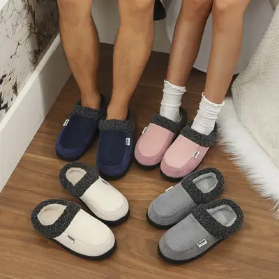 Cross-Border Hot-Selling Indoor Plush Slippers Korean Style Autumn and Winter Couple's Warm Home Non-Slip Cotton Slippers Fashion