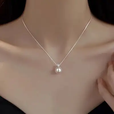 925 Silver Plated Pearl Necklace for Women