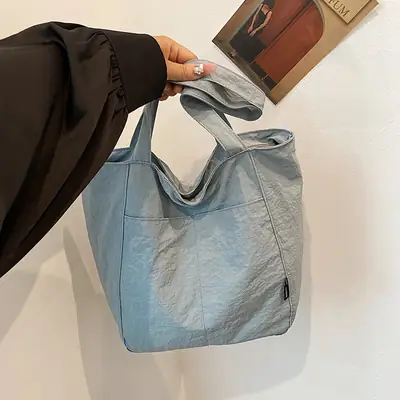 Women Japanese Waterproof Nylon Shoulder Bag Blue Large Capacity