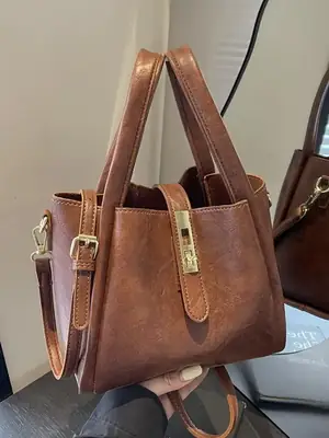 Black Leather Bucket Bag for Women 2024