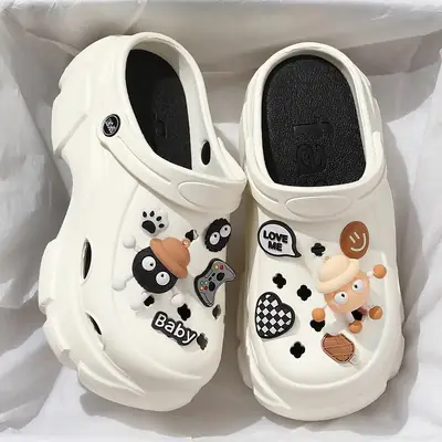 Women's Black Airsoft Thick Bottom Slippers 8cm