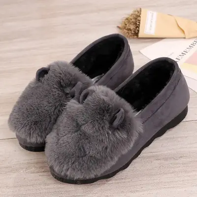 Rabbit Ear Furry Shoes for Women, Fleece-Lined Warm Loafers, 2025 New Autumn and Winter Versatile Flat-Soled Women's Cotton Shoes for Outdoor Wear
