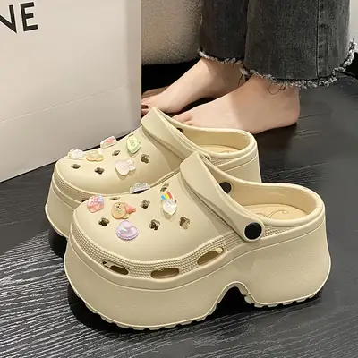 Cute Cartoon Croc Sandals for Women White Thick Soles