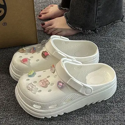 High-heeled EVA Couple's Cave Shoes Men's 2024 Thick Bottom Non-slip Non-smelly Beach Baotou Slippers for Women