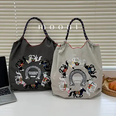 Japanese Embroidered Blue Shoulder Bag for Women