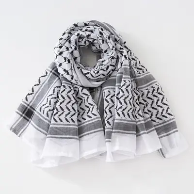 New Jacquard Turban Scarf White Black Geometric Pattern