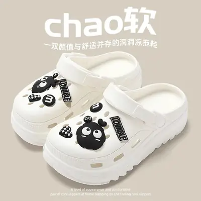 Women's Cartoon Croc Sandals Black Thick Soled Summer Casual
