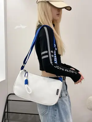 Women's Blue White Oxford Cloth Crossbody Bag Large Capacity